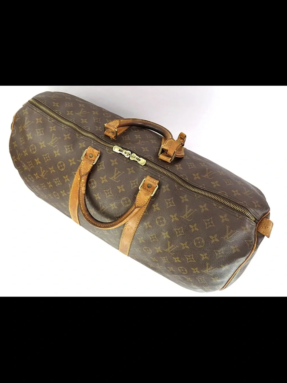 Louis Vuitton Brown Monogram Duffel with Tan Leather Trim